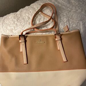 Spartina Tan and Cream Shoulder Bag with Structured Design